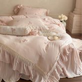 Beatrice Rose Lace Ruffle Bedding Set - Pink